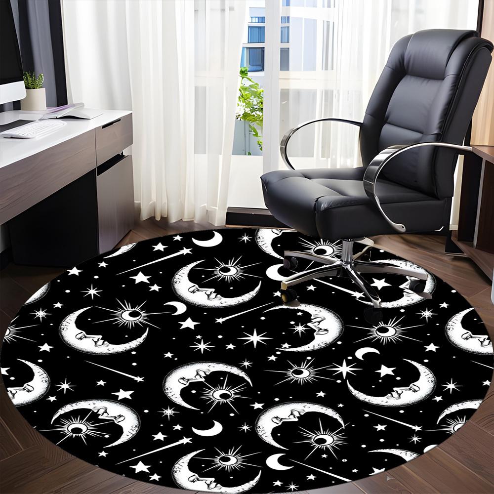 1pc Moon Stars Office Round Area Rug, Indoor Mat Suitable For Office, Under Office Chairs Bedroom Living Room Home Decor, Room Deco