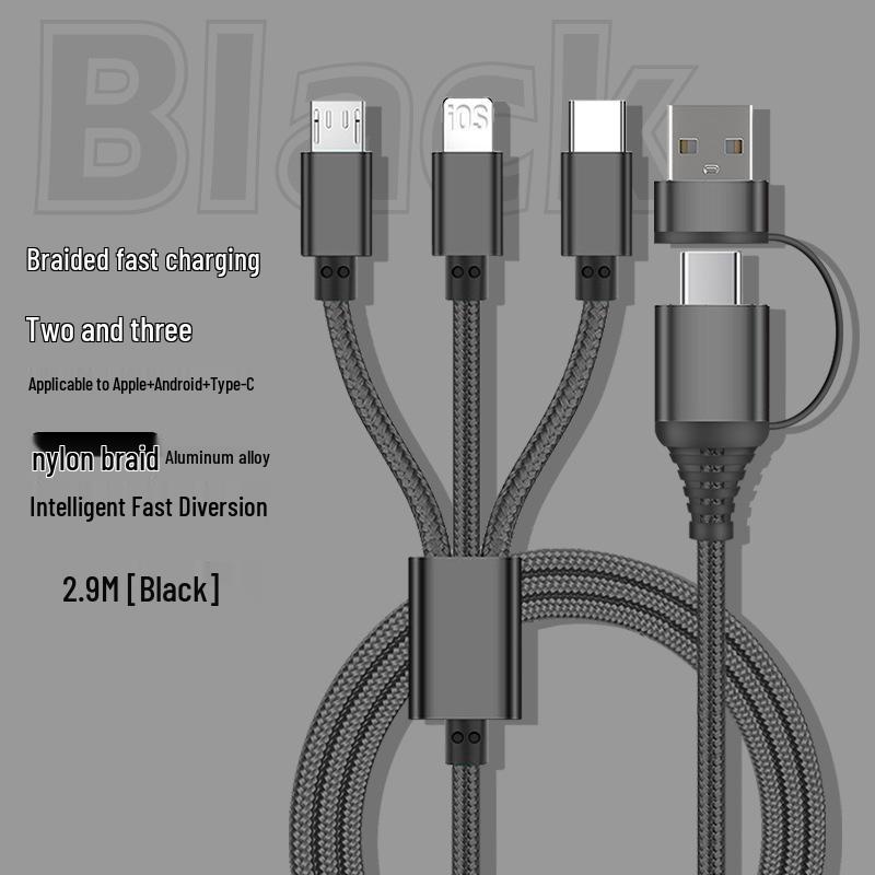 Быстрый зарядный кабель 3-в-1 A+C: Совместимо с устройствами Apple, Huawei и Type-C