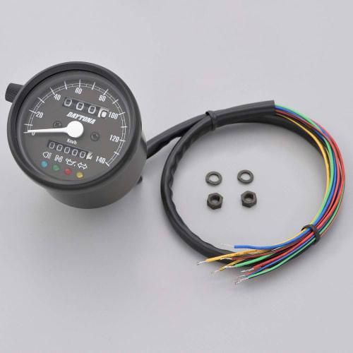 Daytona Motorcycle Mechanical Speedometer Black Body/Black Panel/White LED 60 140km/h Display with Indicator 15626