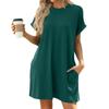 Женское модное однотонное платье свободного кроя с круглым вырезом и короткими рукавами