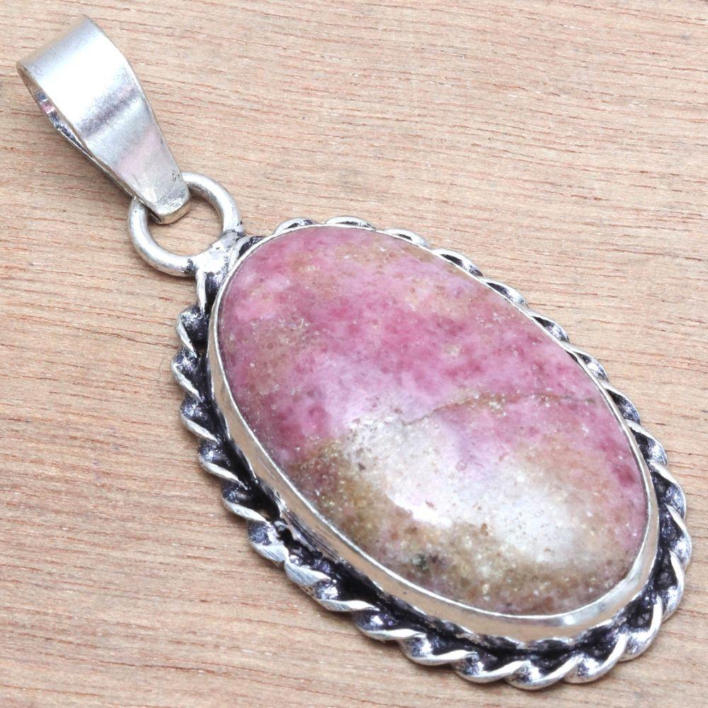 Подвеска с родонитом, драгоценным камнем, ручная работа, подарок на День матери, серебряное украшение, 2 дюйма