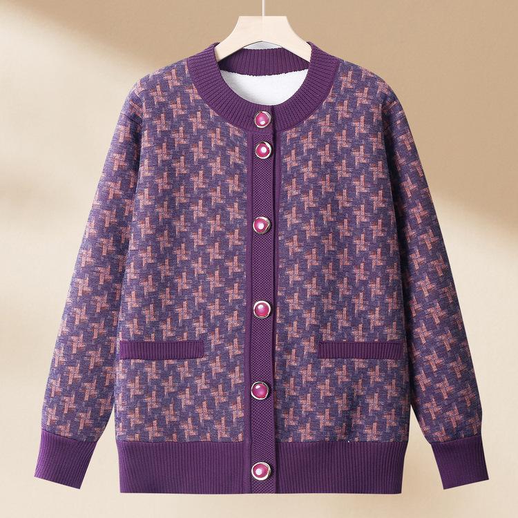 Мамин зимний свитер Кардиган для женщин среднего и пожилого возраста Зимние топы Дедушка Бабушка Карман Повседневный Модный Свитер