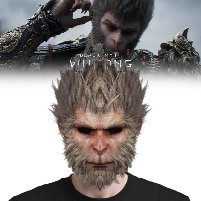 Unique Black Myth Wukong Mask Playful Monkey Headpiece For Halloween Cosplay Events