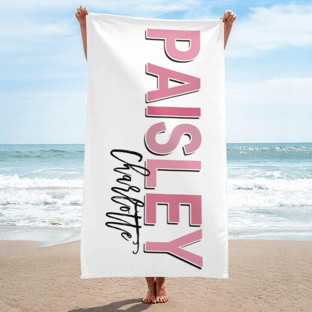 Personalized Beach Towel Custom Name Beach Towel Soft Absorbent Customized Bath Towel for Kids Adults Couples Friends Bridesmaid