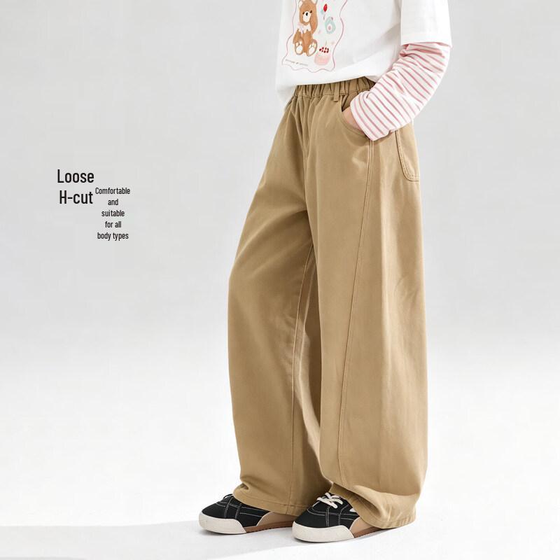 ZUOSI Girls' Skin-Friendly Washed Cotton Straight-Leg Casual Pants