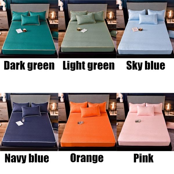 Bed Sheet Mattress Pad Protector Cover Breathable Noiseless Quilting Process Thicken Solid Color Modern Style No Pillowcase