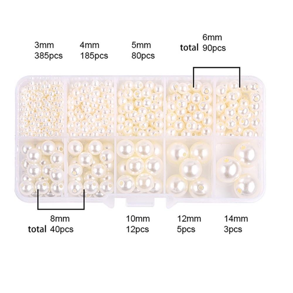 800pcs 3-14mm ABS Pearl Beads White Imitation Pearl Beads Acrylic Mixed Pearl Beads  Sew Craft