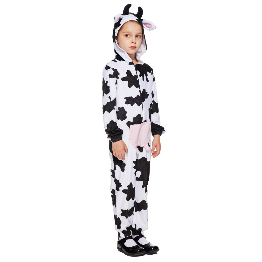 Child Plush Cow Print Pajama Costume Halloween Kids One-Piece Animal Dairy Cow Outfits