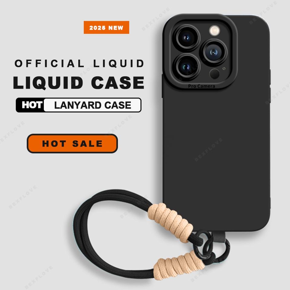 Lanyard Phone Case For For Iphone 16E 16 14 1 Plus 12 13 Mini 11 16 Pro X XR XS Max SE Liquid Silicone Strap Protector Soft Cover