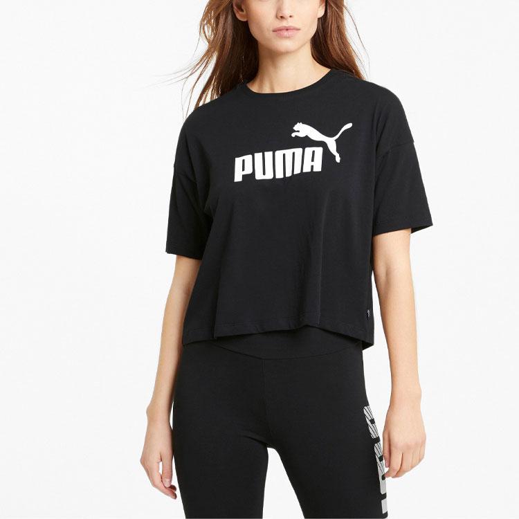 Puma Essential Logo Printed Casual Breathable Round Neck Short Sleeve T-Shirt Women Tops Black 845922-01