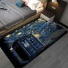 Van Gogh Starry Night & TARDIS Print Rug, Sci-Fi Police Box Non-Slip Floor Mat for Kids Room Living Room Bedroom Decor Carpet
