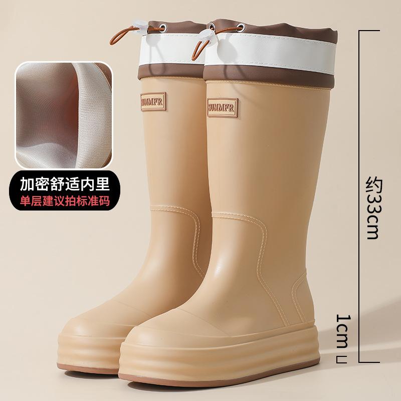 Женские дождевые ботинки 2025 новые водные ботинки для девочек нескользящие резиновые ботинки для женщин-студенток водонепроницаемые бархатные водные ботинки средней высоты