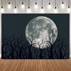 Halloween Outdoor Photography Background Full Moon Cemetery Castle Bat Pumpkin Lantern Tree Skull Scary Themed Photo Backdrop