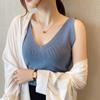 Женский летний однотонный топ без рукавов с v-образным вырезом на бретелях, облегающий вязаный свитер из ледяного шелка