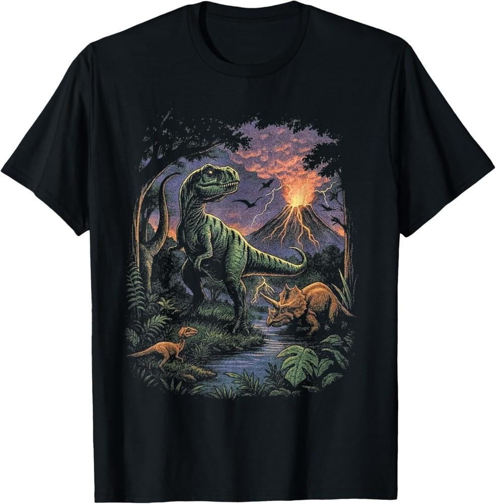 Vintage Dinosaur 90s T Rex and Triceratops Volcano Nature T-Shirt Unisex T-Shirt