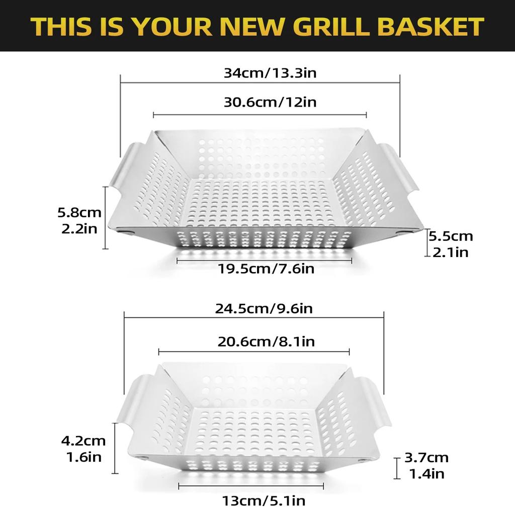 Leeseph Grill Basket, Non-stick Vegetable Grilling Basket Cooking Basket, BBQ Grill Accessories for Cooking Fishes, Kebabs