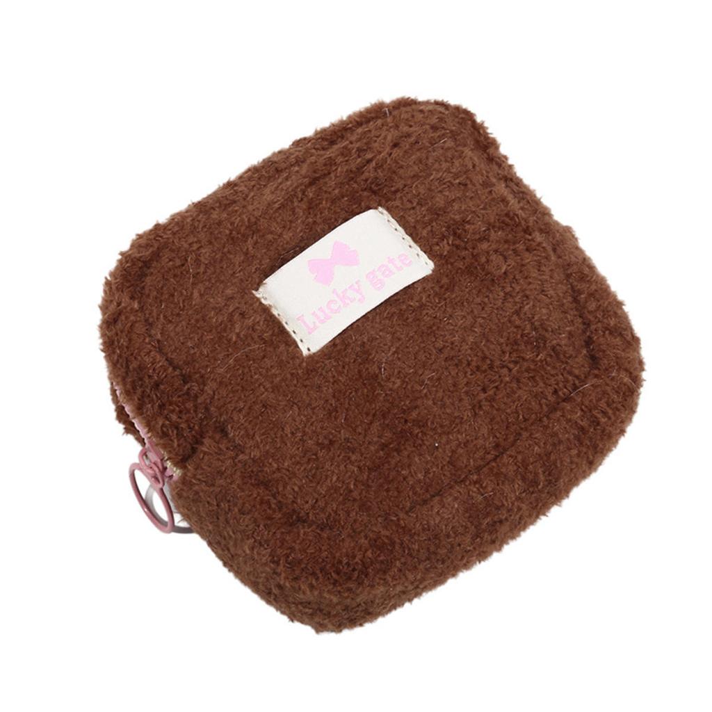 Однотонный плюшевый мини-кошелек для монет, милый кошелек для девочек, косметичка, помада, квадратные сумки-клатчи на молнии, портативный чехол для наушников