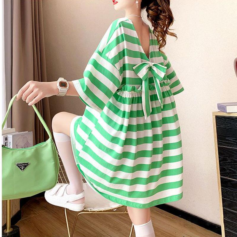 Модная футболка с круглым вырезом, свободная, с оборками и бантом, с открытой спиной, женская одежда, летние свободные топы, повседневная футболка