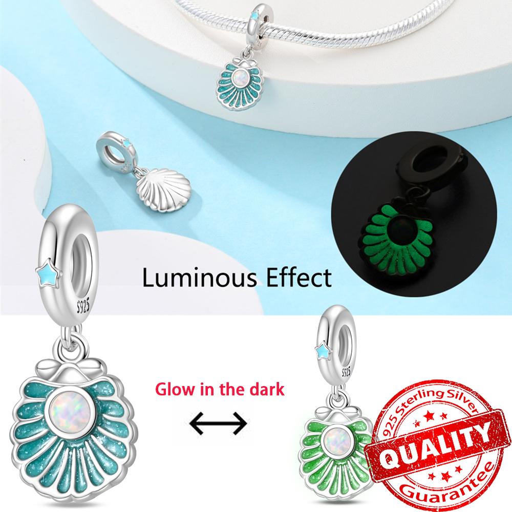 Original 925 Sterling copper Glow-in-the-dark Green Zircon Heart Butterfly & Spinning Ball Dangle Charm Fits Original Bracelet