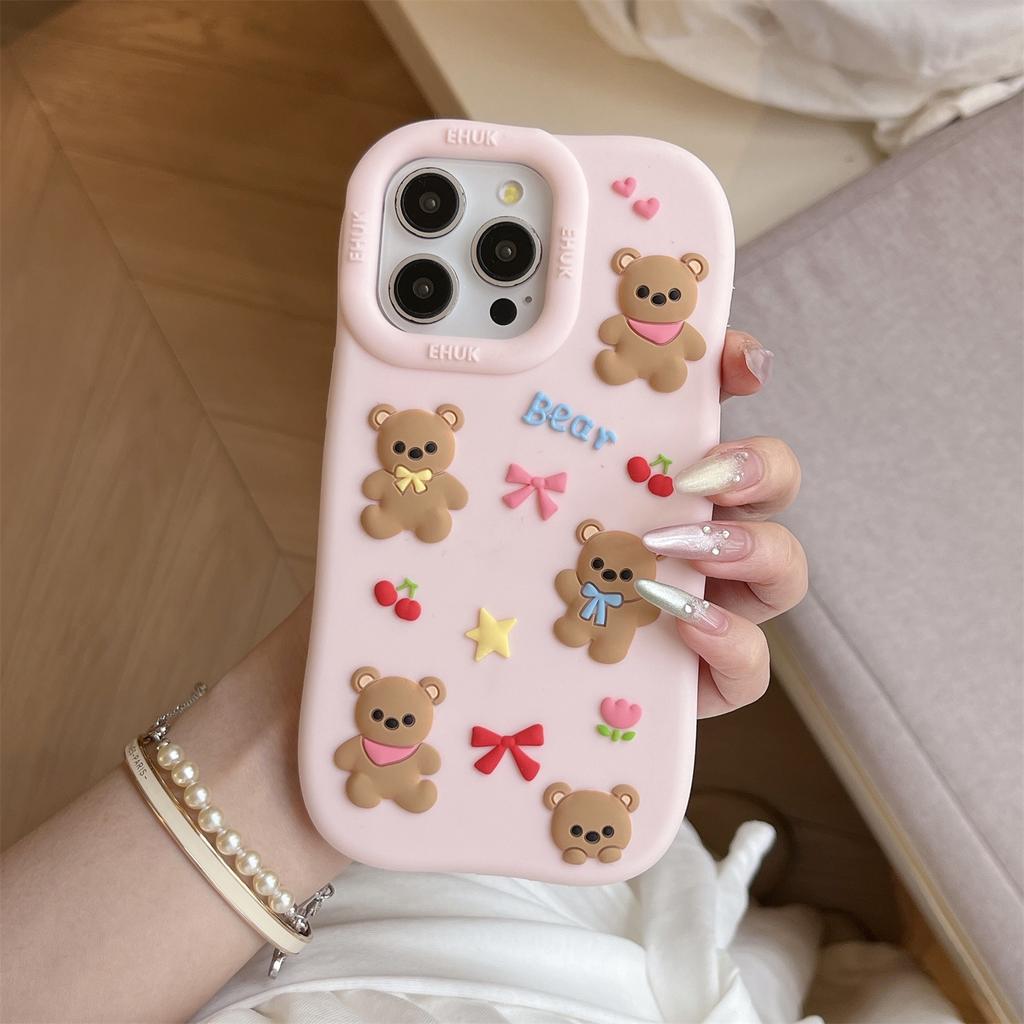 For iPhone 15 Pro Silicone Case Shockproof Anti Slip Cute Five Bears Design Phone Back Cover