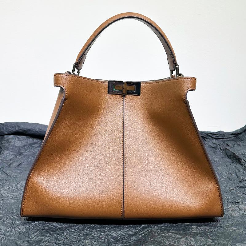 New Apricot Leather Women's Bag High-end Large Capacity Cowhide Tote Bag Handbag Single Shoulder Crossbody Cat Bag