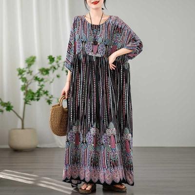 2025 Литературное Ретро Путешествие Плюс Приталенное Хлопковое Платье с V-образным Вырезом