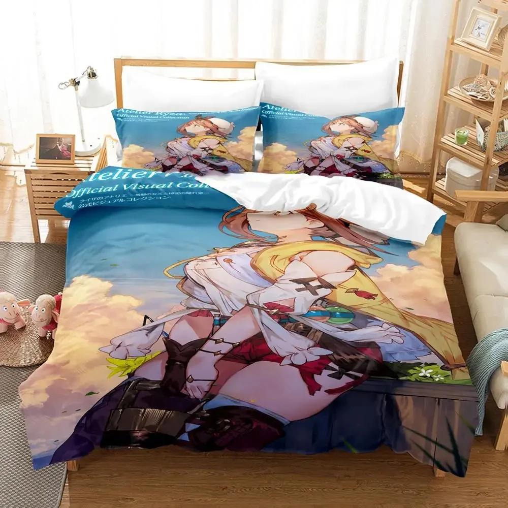 Аниме Набор постельного белья Atelier Ryza Пододеяльник Комплект для кровати Пододеяльник Наволочка Одеяло Размер King Queen Постельное белье для мальчиков и взрослых