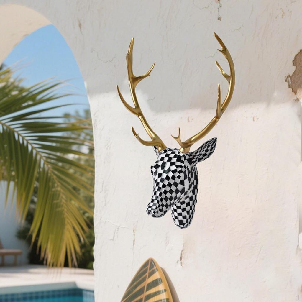 Deer Head Wall Mount Decor Centerpiece Artwork Resin Home Decoration Hanging Ornament Sculpture