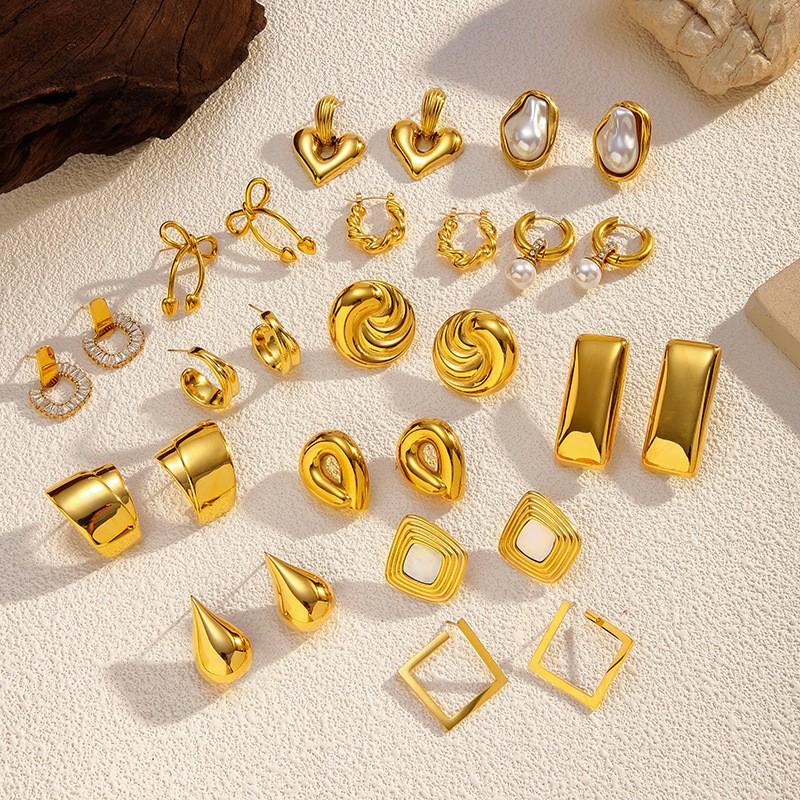 Ins Style Stainless Steel Earrings 18K Gold Plated Titanium Trendy Jewelry Men Women