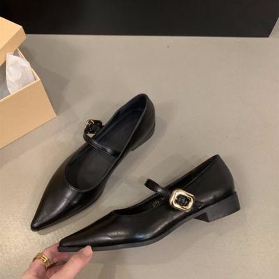 Осенние женские туфли-лодочки с острым носком на среднем каблуке для женщин, уличные туфли, туфли с пряжкой на ремешке, неглубокие женские мокасины, туфли без застежек