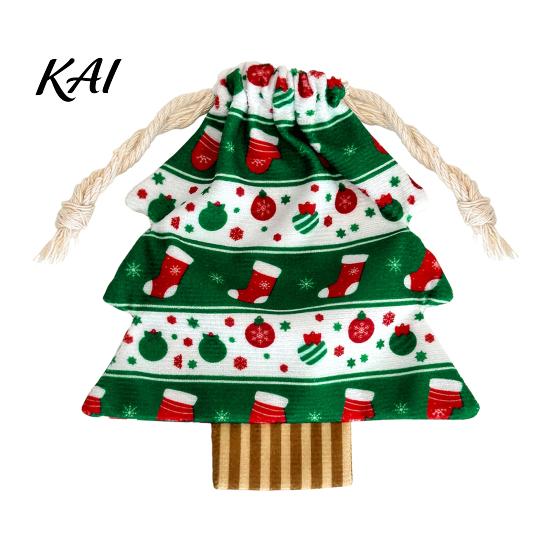 Lightweight Fabric Pouches Christmas Tree Shaped Gift Bags with Drawstring, Reusable Holiday Bags, Drawstring Storage Winter Goodie for Present