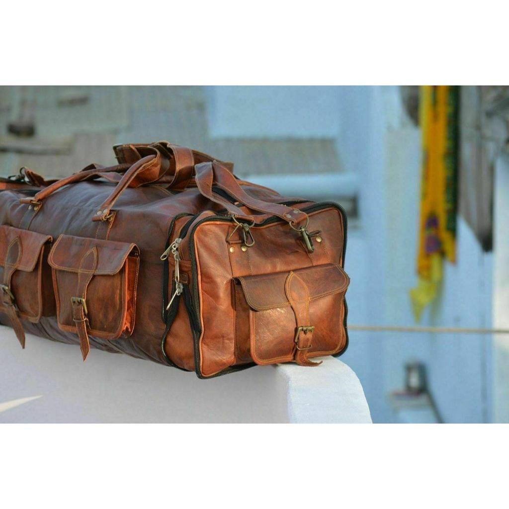 Duffle Men Goat Gym Leather Bag Bag Bag Travel Genuine S Brown Vintage Tote Bag