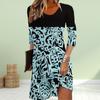 Женское повседневное платье осеннего синего цвета с цветочным принтом для женщин с круглым вырезом и коротким рукавом, платье больших размеров