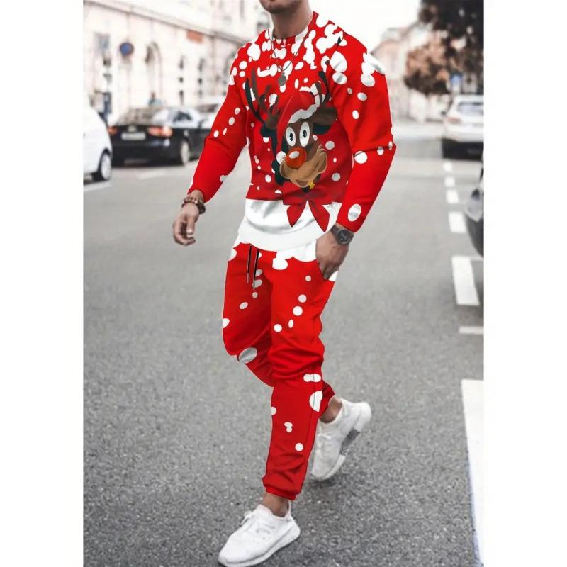 Christmas 2PCS Set Spring Autumn Men Women Fashion 3D Printing Man Fashion Casual Sportswear Sweatshirt Jogging Pants 2Pcs Sets