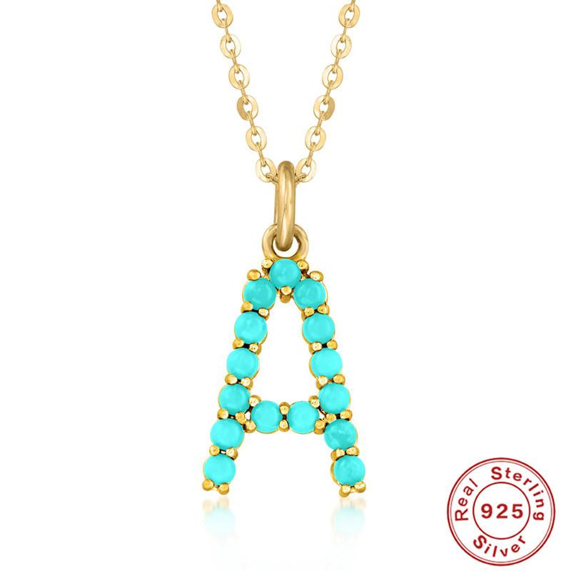 Ожерелье из стерлингового серебра 925 пробы с 26 буквами, высококачественное ожерелье с заглавными буквами из натуральной бирюзы, цепочка на ключицу