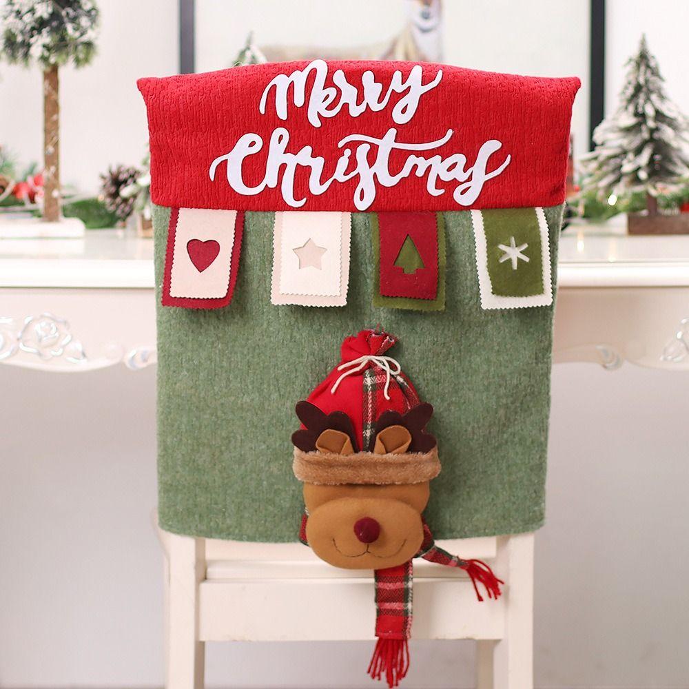 Reusable Christmas Seat Cover Santa Claus Snowman Chair Protector Chair Back Covers Scene Layout