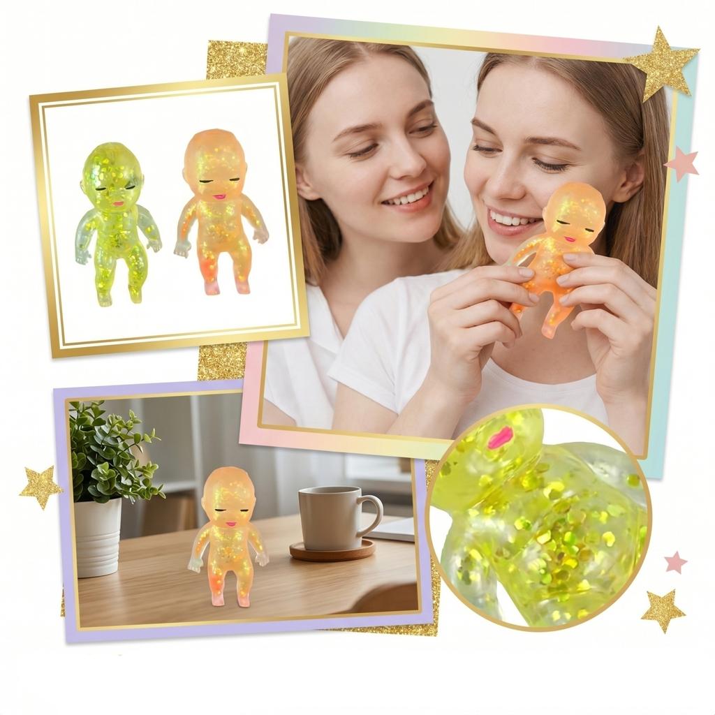 14cm Soft Glitter Doll Toy for Stress Relief and Sensory Play Suitable for Children and Adults Squeezable Figure Doll