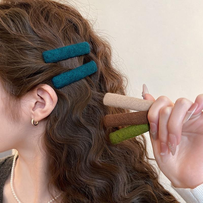 2Pcs Korean Elegant Woolen Hair Clip Simple Style Bb Clip Solid Autumn And Winter Hair Accessories