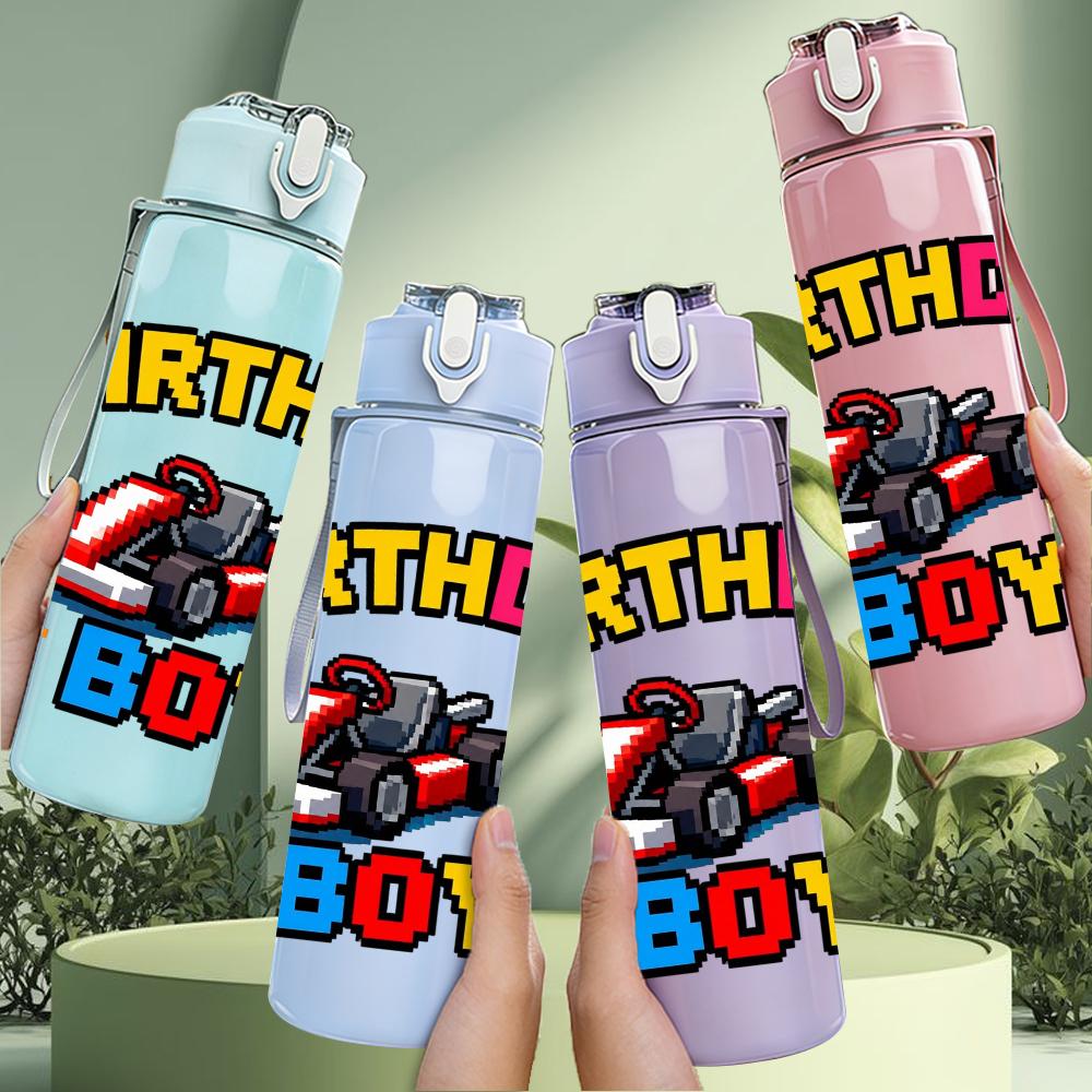 1PC Birthday Boy Race Car Cake Graphic 750ml Color Plastic Water Bottle Leakproof Flip Straw Lid For Sports Office Home Use