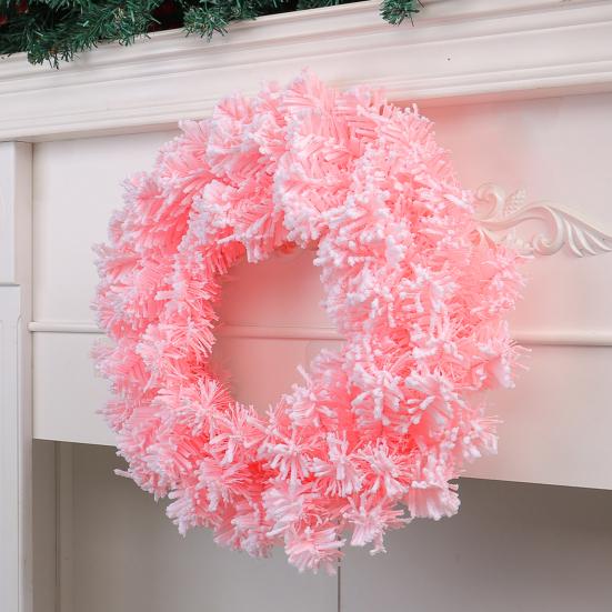 Faux Spruce Christmas Wreath Unlit Pink/White Artificial Flocked Xmas Wreath for Indoor Outdoor Winter Home Decor