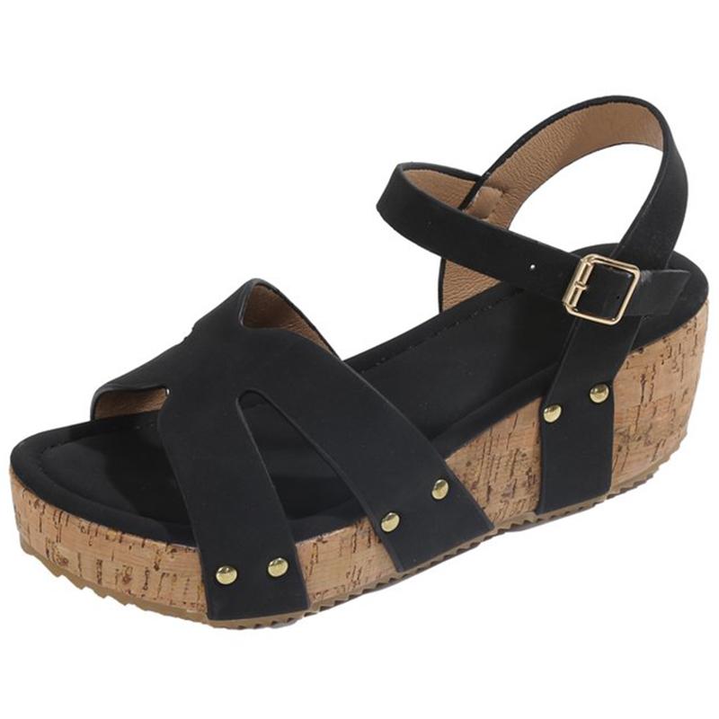 Винтажные сандалии на толстой платформе с заклепками, женские сандалии-гладиаторы с пряжкой на щиколотке, женские нескользящие пляжные сандалии, женские размеры 36-42