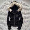 Vintage Black Leopard Star Print Hooded Zip-Up Cropped Jacket Women Winter Retro Streetwear