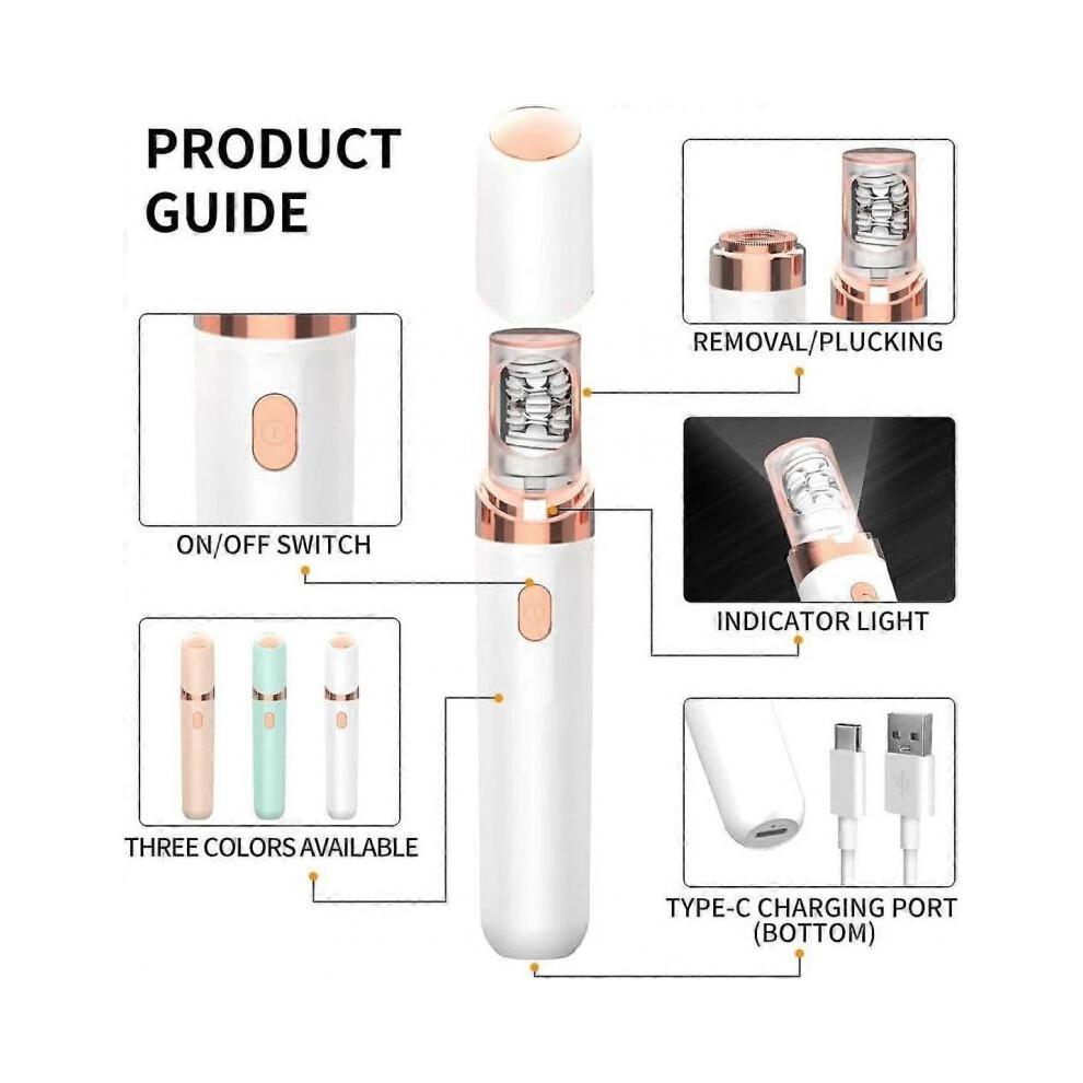(White) Pluxy Epil Pro 3.0 Cordless Facial Epilator & Eyebrow Razor - 2-in-1 Hair Remover for Face, Hands, Legs, Underarms, Bikini Line