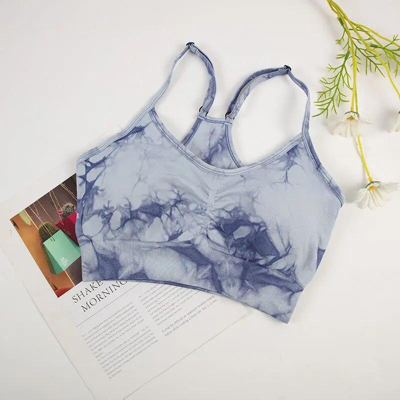 Tie Dye Набор для йоги Женские шорты для йоги с высокой талией Бесшовные леггинсы для тренировок Бесшовный спортивный костюм Велоспорт Бюстгальтер для бега Спортивный костюм Эластичный фитнес-наряд