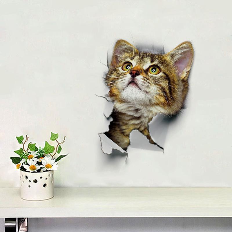 Funny Cat Dog Toilet Stickers DIY WC Washroom Home Decoration Cute Kitten Puppy Pet Animals Wall Art Decals