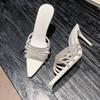 Fashion Summer Stiletto Slippers Women Fashion Pointed Open Toe Crystal Thin Ribbon Hollow-out Anti-slip Wear-resistant High Heels