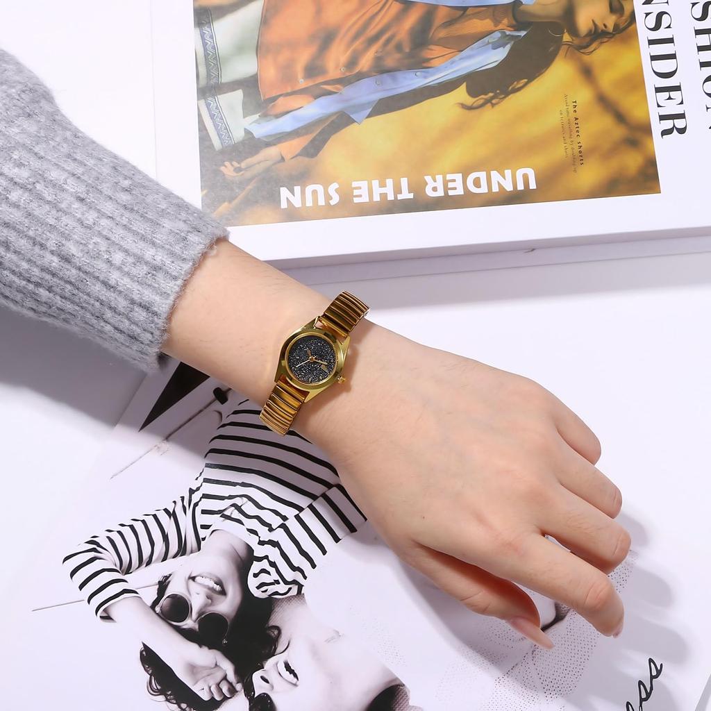 Watch Cute Waterproof Analog Display Free Size Stainless Steel Belt Bracelet Stylish Quartz Fashion Watch Gold Birthday Day Christmas Day Present