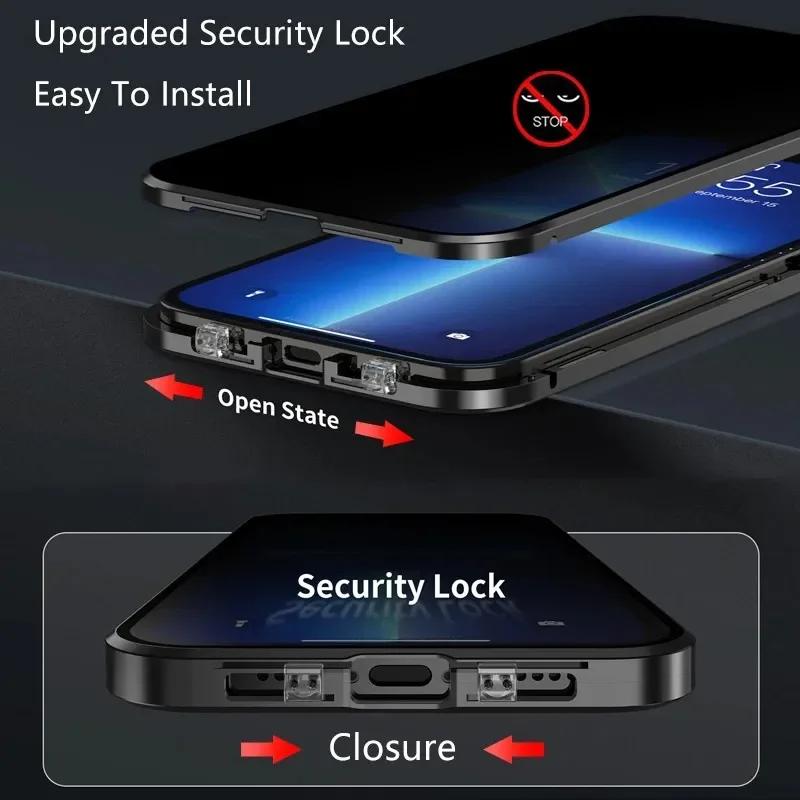 Металлический Магнитный Чехол-Приватность Anti Peeping для iPhone 17 16e 15 14 13 12Pro Max Чехол Magsafe 360 Защита Ударопрочный Чехол для Телефона