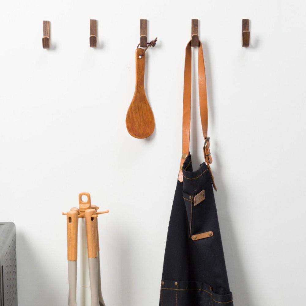 5Pcs New Wall-mounted Wooden Wall Hook Handmade No Drill Adhesive Coat Hook Strong Bearing Simple Hat Hook Bathroom