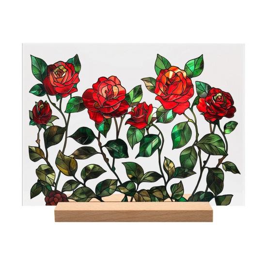 Acrylic Flower Table Sign with Wooden Stand Heavy Duty Floral Plants Home Office Centerpiece Desktop